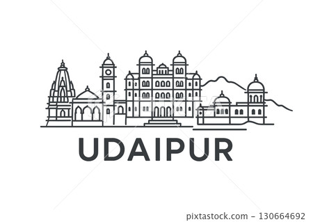 Udaipur city skyline with iconic buildings and landmarks 130664692