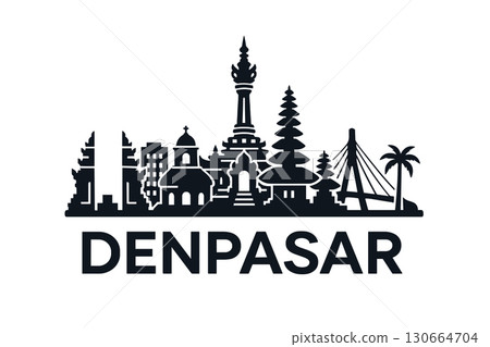 Denpasar city skyline with iconic buildings and landmarks 130664704