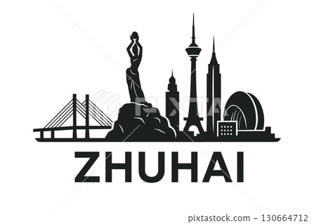 Zhuhai city skyline with iconic buildings and landmarks 130664712