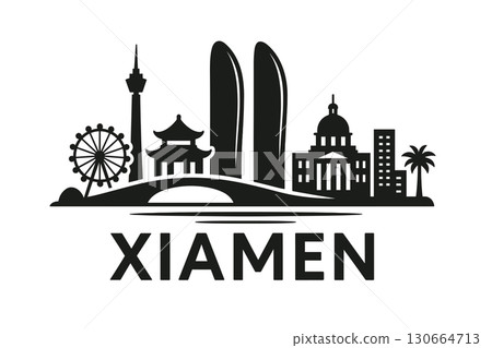 Xiamen city skyline with iconic buildings and landmarks 130664713