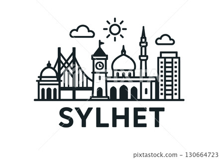 Sylhet city skyline with iconic buildings and landmarks 130664723