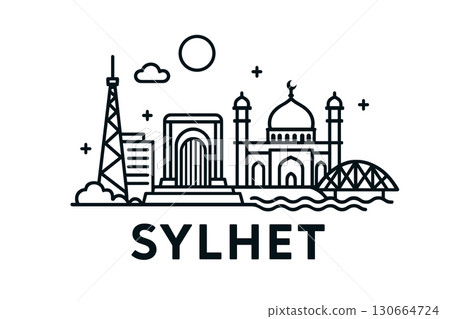Sylhet city skyline with iconic buildings and landmarks Sylhet city skyline with iconic buildings and landmarks 130664724