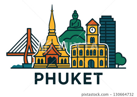 Phuket city skyline with iconic buildings and landmarks Phuket city skyline with iconic buildings and landmarks 130664732