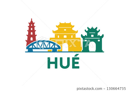 Hue city skyline with iconic buildings and landmarks Hue city skyline with iconic buildings and landmarks 130664735