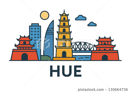 Hue city skyline with iconic buildings and landmarks 130664736