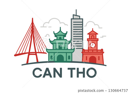Can Tho city skyline with iconic buildings and landmarks Can Tho city skyline with iconic buildings and landmarks 130664737