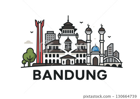 Bandung city skyline with iconic buildings and landmarks Bandung city skyline with iconic buildings and landmarks 130664739