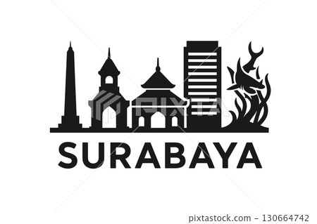 Surabaya city skyline with iconic buildings and landmarks 130664742