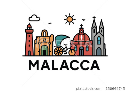 Malacca city skyline with iconic buildings and landmarks Malacca city skyline with iconic buildings and landmarks 130664745