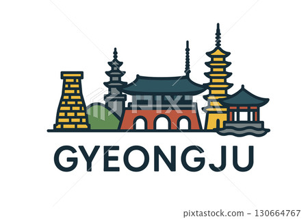 Gyeongju city skyline with iconic buildings and landmarks 130664767