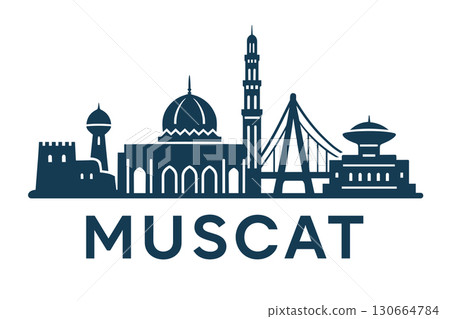 Muscat city skyline with iconic buildings and landmarks 130664784