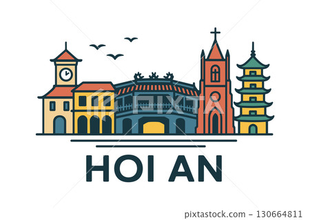 Hoi An city skyline with iconic buildings and landmarks 130664811