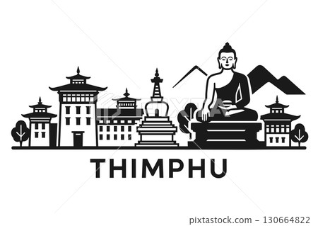 Thimphu city skyline with iconic buildings and landmarks 130664822