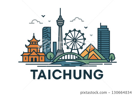 Taichung city skyline with iconic buildings and landmarks 130664834