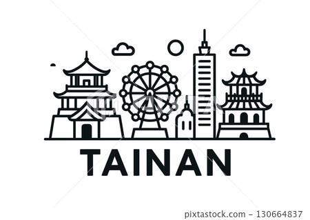 Tainan city skyline with iconic buildings and landmarks Tainan city skyline with iconic buildings and landmarks 130664837