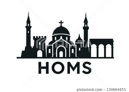 Homs city skyline with iconic buildings and landmarks 130664855