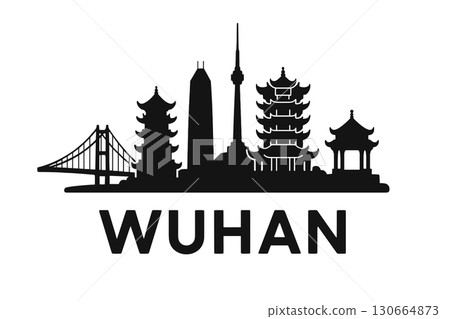 Wuhan city skyline with iconic buildings and landmarks 130664873