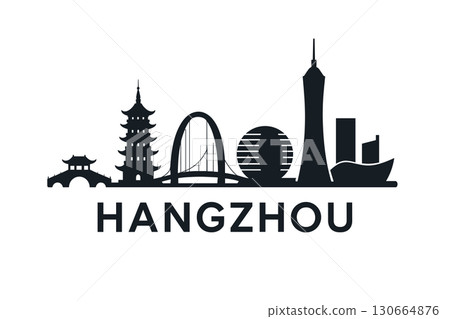Hangzhou city skyline with iconic buildings and landmarks Hangzhou city skyline with iconic buildings and landmarks 130664876