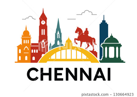 Chennai city skyline with iconic buildings and landmarks 130664923