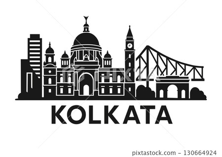 Kolkata city skyline with iconic buildings and landmarks 130664924