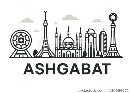 Ashgabat city skyline with iconic buildings and landmarks 130664971