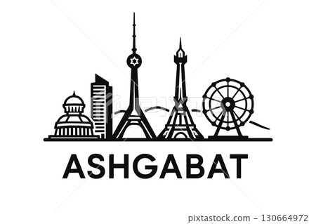 Ashgabat city skyline with iconic buildings and landmarks 130664972