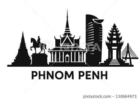 Phnom Penh city skyline with iconic buildings and landmarks 130664973