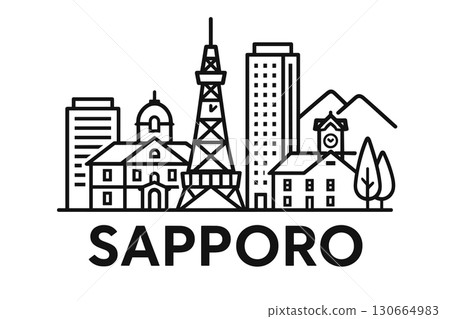 Sapporo city skyline with iconic buildings and landmarks 130664983