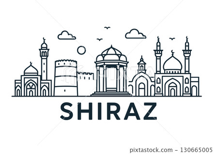 Shiraz city skyline with iconic buildings and landmarks Shiraz city skyline with iconic buildings and landmarks 130665005
