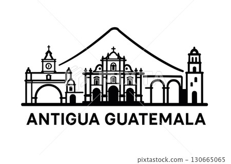 Antigua Guatemala city skyline with iconic buildings and landmarks 130665065