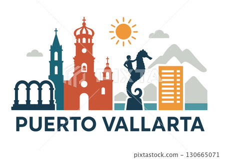 Puerto Vallarta city skyline with iconic buildings and landmarks 130665071
