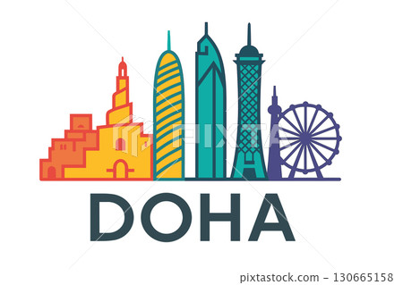 City skyline with iconic buildings and landmarks of Doha 130665158