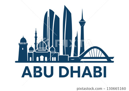 City skyline with iconic buildings and landmarks of Abu Dhabi 130665160