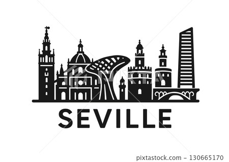 City skyline with iconic buildings and landmarks of Seville 130665170