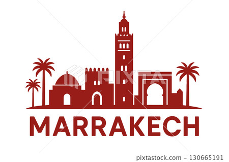 City skyline with iconic buildings and landmarks of Marrakech City skyline with iconic buildings and landmarks of Marrakech 130665191