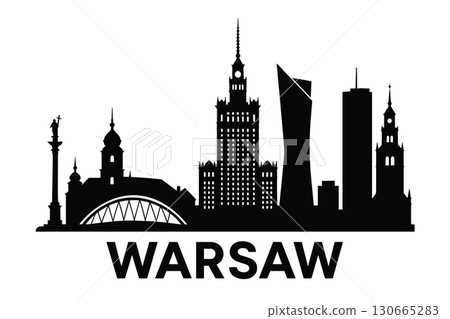 City skyline with iconic buildings and landmarks of Warsaw 130665283