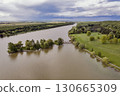Aerial drone view over tranquil Boating lake in Nagykanizsa, Hungary. 130665309