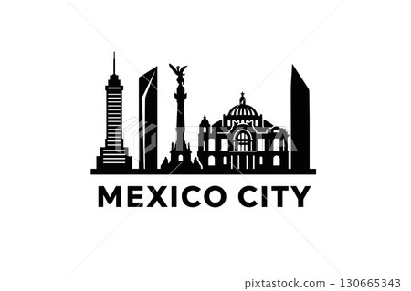 Mexico City skyline with ?ngel de la Independencia and historic buildings 130665343