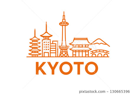 Kyoto skyline with pagodas, torii gate and Kyoto Tower silhouette 130665396