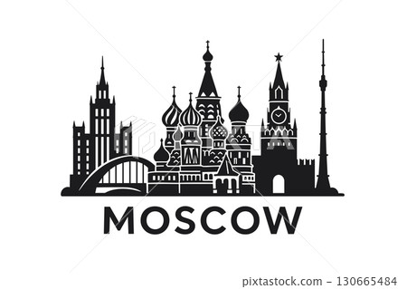 Iconic Moscow skyline with famous architectural landmarks 130665484