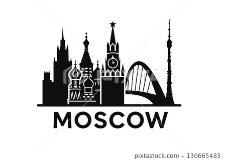 Iconic Moscow skyline with famous architectural landmarks 130665485