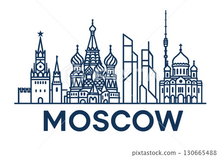 Iconic Moscow skyline with famous architectural landmarks 130665488