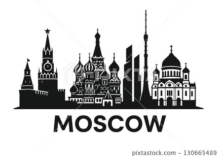 Iconic Moscow skyline with famous architectural landmarks 130665489