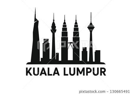 Kuala Lumpur skyline silhouette with iconic modern towers 130665491