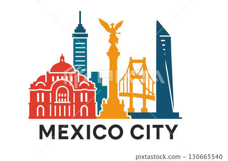 Mexico City skyline with ?ngel de la Independencia and historic buildings 130665540