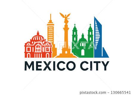 Mexico City skyline with ?ngel de la Independencia and historic buildings 130665541
