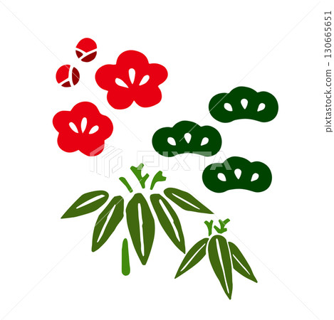 一幅簡單的手繪日式圖案插圖，描繪了新年吉祥的象徵：松、竹、梅。松、竹、梅、日式、新年 130665651