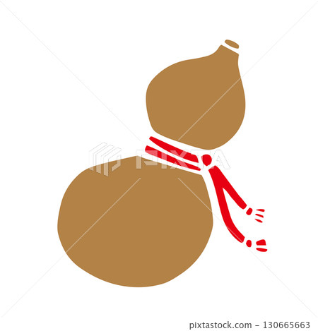 Retro hand-drawn Japanese-style illustration of a gourd and red string | Gourd, lucky charm, New Year, New Year's card 130665663