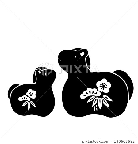 Retro hand-drawn Japanese-style illustration of a horse papier-mâché | Papier-mâché, horse, Year of the Horse, lucky charm, New Year's card 130665682