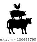 Farm animals silhouettes, chicken, pig, cow 130665795